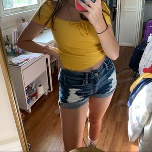 american eagle jean shorts, distressed, dark wash